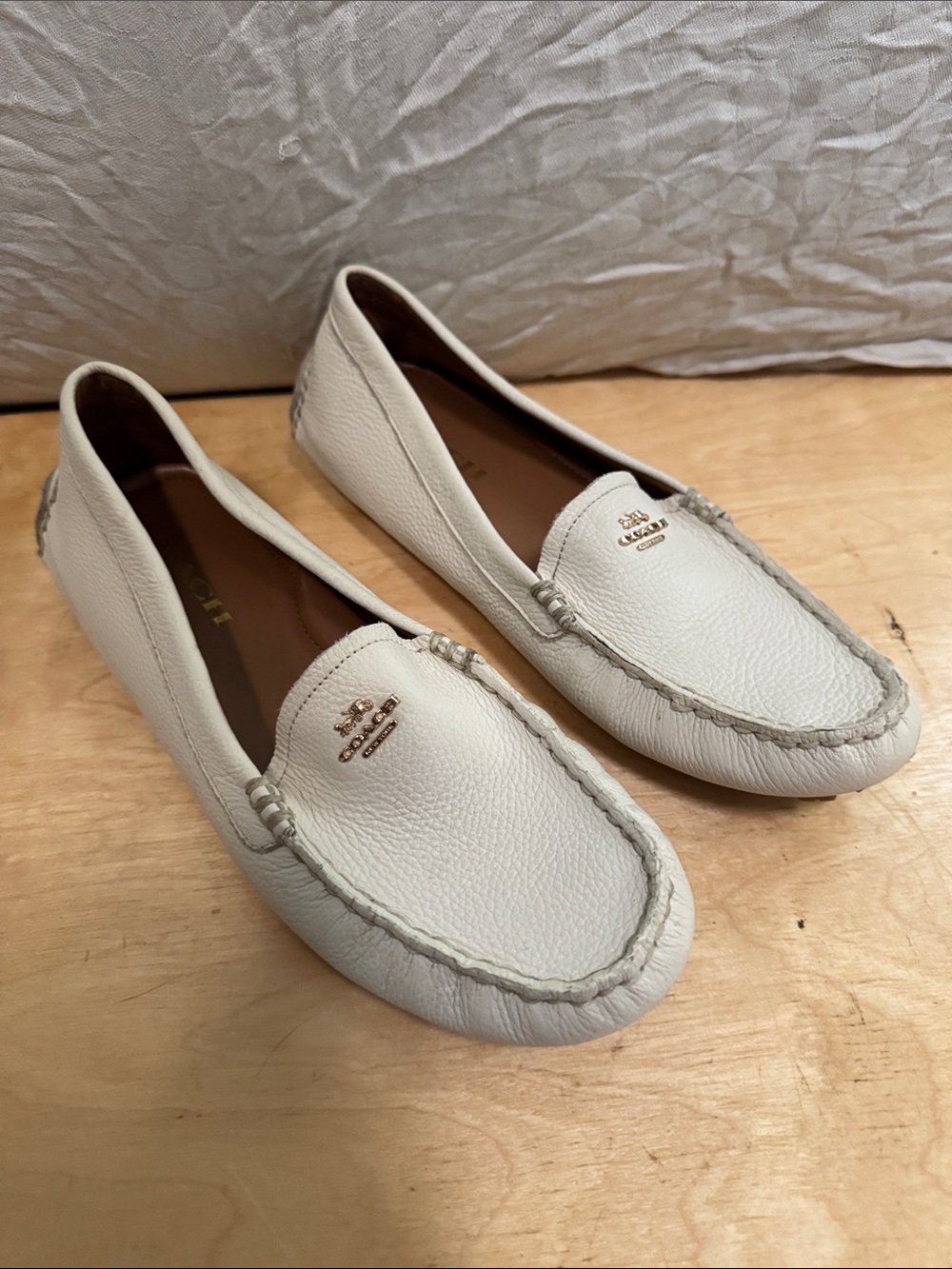 Coach Cream Leather Slip-On Driving Loafers